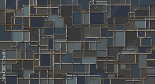 Intricate geometric pattern with shades of blue and grey, creating a modern abstract background.