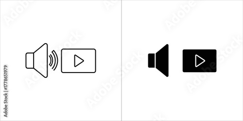 Speaker icon with play button for multimedia use