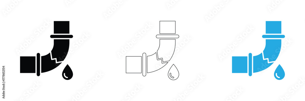 © Welcome - Plumbing problem illustration for service repair business promotion,Valve, taps, pipe connectors, pipe details vector icons set. Set of pipe and tube with valve illustration,
