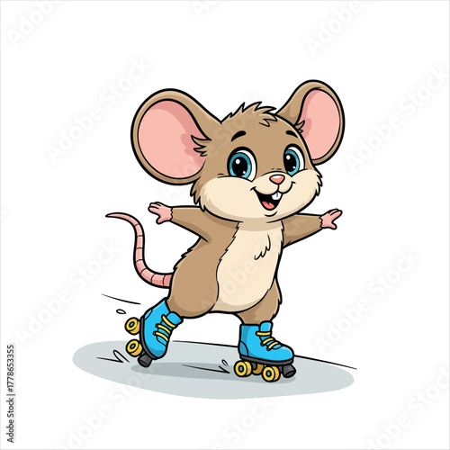Cartoon mouse roller skating cute animal character