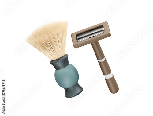 Shaving Tools Shaving Brush and Safety Razor icon 3d render illustration