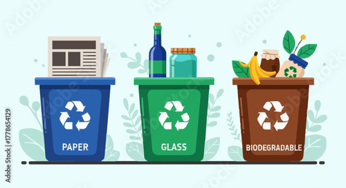  Trash cans for paper, glass,  and organic.