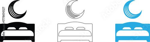 Dreamy bedroom relaxation concept with moon and bed icons set design,Logo design graphic concept creative premium vector stock 