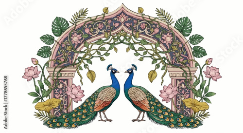 mughal garden with peacock 