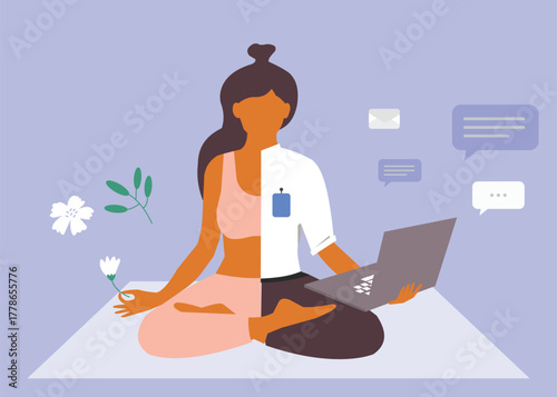 The concept of work-life balance with business women who meditate on yoga. employees and yoga hobby