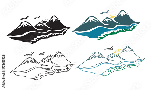 Mountain peak silhouette with transparent background