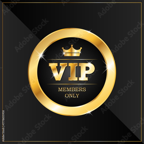 Luxury VIP Golden Badge with Crown. Premium Gold VIP Members Only Vector Illustration