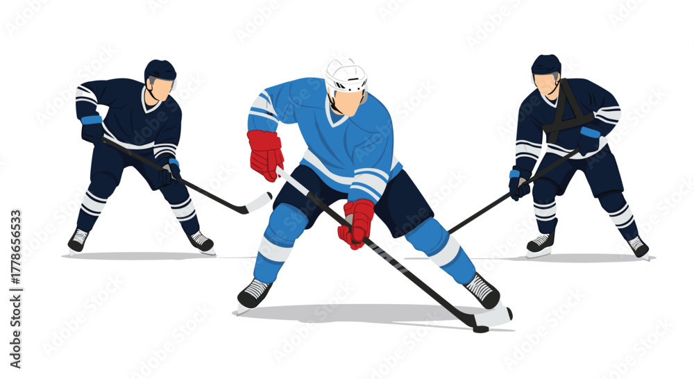 Obraz premium Dynamic hockey players battling on ice in a competitive game ready for victory with intense energy and team spirit in action illustration