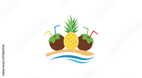 Vibrant pineapple and coconut cocktail design, perfect for summer promotions and tropical vacation themes