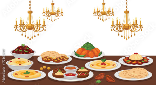 Elegant Lebanese mezze spread with hummus, baba ghanoush, and flavorful dips ready for sharing at a festive celebration