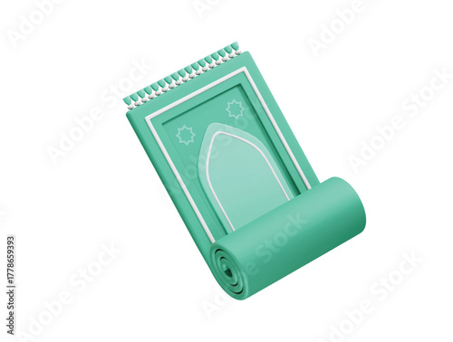 Teal Islamic Prayer Mat Partially Rolled icon 3d rendering illustration