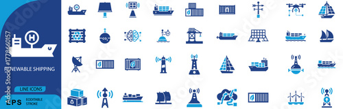 Renewable shipping vector icon set, logistics communication technology
