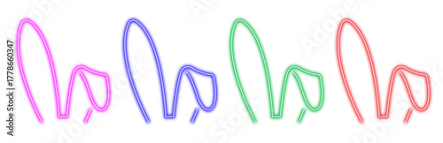 Set of four colorful bunny ear icons in neon outline style