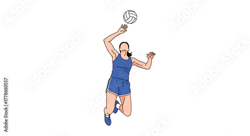Dynamic illustration of a volleyball player spiking the ball with power and athleticism for sports content needs and athletic campaigns today