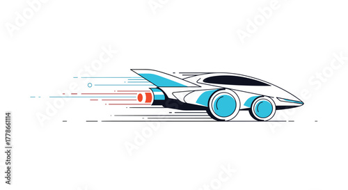 A sleek, futuristic rocket-powered car speeds forward, with blue and red exhaust trails, symbolizing innovation and fast progress.