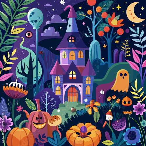 Seamless background with Halloween elements. Vector illustration.