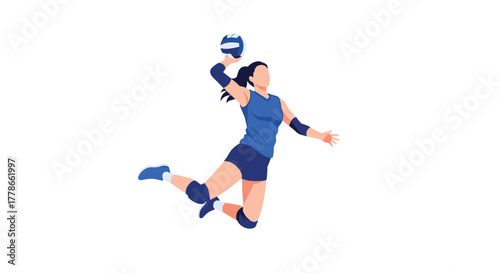 Dynamic volleyball athlete spiking the ball with power and grace, perfect for sports marketing campaigns and fitness promotions, energetic action shot