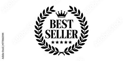Best seller badge. Best selling award icon with crown and stars. Transparent PNG and vector .award, certificate, clip art, guarantee, laurel, medal, satisfaction, star, success, bestseller, choice, 