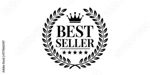 Best seller badge. Best selling award icon with crown and stars. Transparent PNG and vector .award, certificate, clip art, guarantee, laurel, medal, satisfaction, star, success, bestseller, choice, 