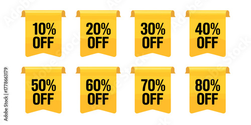 discount sticker product tag set. shopping discount label badge with 10, 20, 30, 40, 50, 60, 70, 80 percent off. vector.tags, discount, marketing, off, percent, price, promotion, 