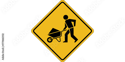 under construction road sign. warning sign with man digging ground. vector.job, work, road, roadsign, man, progress, signs, beware, build, 