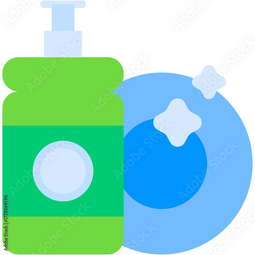 Dishwashing Vector Icon Clean Plate and Kitchen Household Cleaning Symbol
