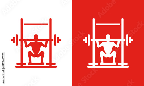 Silhouette of a person performing a barbell squat exercise on a smith machine in two color variations