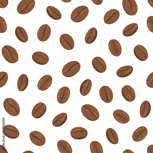 Coffee beans. Vector seamless pattern on white background. Texture for wrapping paper or textile. 