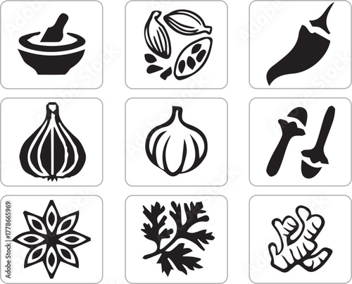 Grill and BBQ Icon Set Vector – Barbecue Tools, Cooking Flames, Grills, and Steak Silhouettes