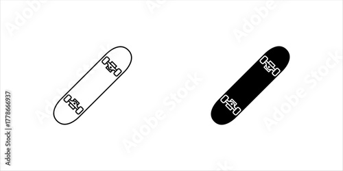 Skateboard icon vector isolated on white background. Silhouette of outline skateboard vector symbol. Skateboarding vector illustration design.