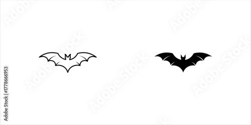 Bat icon set. Halloween symbol. Scary vampire vector illustration. Bat animal silhouette. Dark night sign. Horror pictogram. Evil bat clip art isolated.