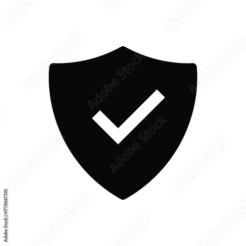 Security shield with checkmark icon symbolizing protection, validation, and assured digital safety solutions.