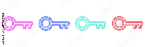 Four colorful neon keys in a row