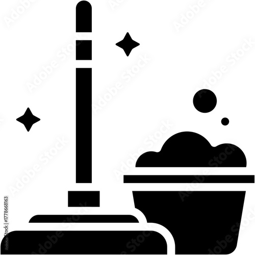 Mop and Broom Vector Icon Household Cleaning Equipment Illustration