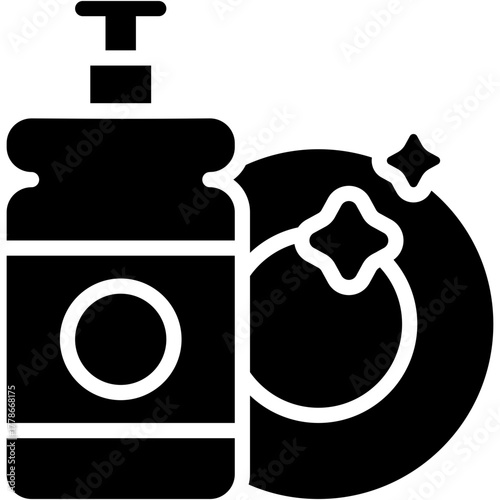 Dishwashing Vector Icon Clean Plate and Kitchen Household Cleaning Symbol