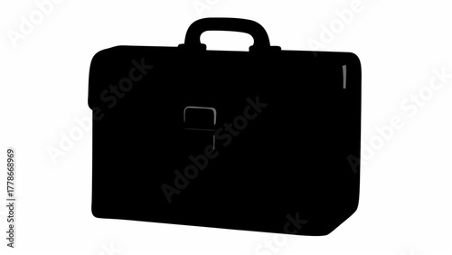 A black briefcase with a handle and a silver clasp is displayed against a white background in a studio shot silhouette