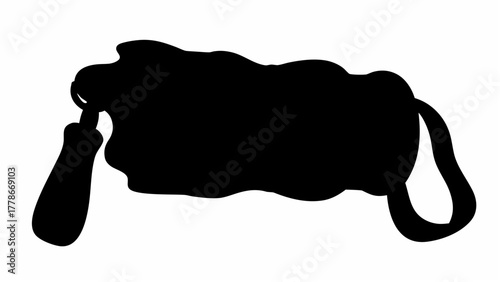 Silhouette of a black purse with a tassel and a handle, isolated on a white background, simple design