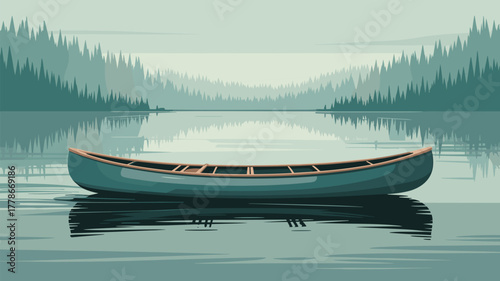 Canoe on Lake Calm Water Nature Outdoor Scene