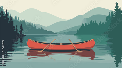 Canoe on Lake Water Reflections Scenic Nature Landscape
