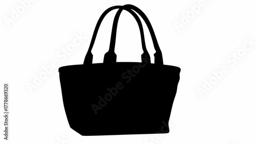 Silhouette of a tote bag with long handles standing upright against a white background in a simple style