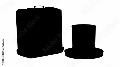 Silhouette of a rectangular container with handle and a cylindrical object on a white background