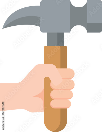 망치를 잡고 있는 손의 모습