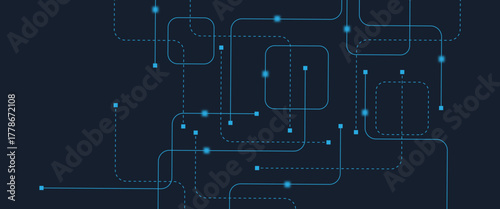 Abstract digital AI circuit board background with tech icons. Digital technology motherboard texture design. Engineering circuit board concept for poster, header, banner, website, presentation