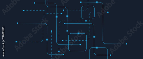 Abstract digital AI circuit board background with tech icons. Digital technology motherboard texture design. Engineering circuit board concept for poster, header, banner, website, presentation