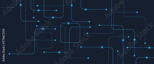 Abstract digital AI circuit board background with tech icons. Digital technology motherboard texture design. Engineering circuit board concept for poster, header, banner, website, presentation