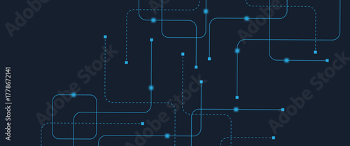 Abstract digital AI circuit board background with tech icons. Digital technology motherboard texture design. Engineering circuit board concept for poster, header, banner, website, presentation