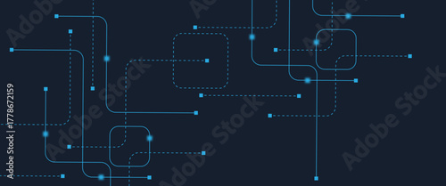 Abstract digital AI circuit board background with tech icons. Digital technology motherboard texture design. Engineering circuit board concept for poster, header, banner, website, presentation