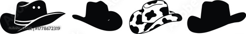Cowboy hat icon set.west illustration sign collection.Uncle Hat Cut File, Daddy's Hat Stencil, Rodeo Vector, Howdy Clipart.Texas symbol or logo.Cowboy hat icon in silhouette style vector art illustrat