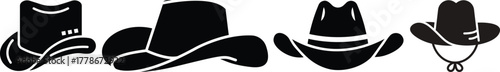 Cowboy hat icon set.west illustration sign collection.Uncle Hat Cut File, Daddy's Hat Stencil, Rodeo Vector, Howdy Clipart.Texas symbol or logo.Cowboy hat icon in silhouette style vector art illustrat