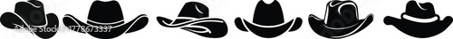 Cowboy hat icon set.west illustration sign collection.Uncle Hat Cut File, Daddy's Hat Stencil, Rodeo Vector, Howdy Clipart.Texas symbol or logo.Cowboy hat icon in silhouette style vector art illustrat